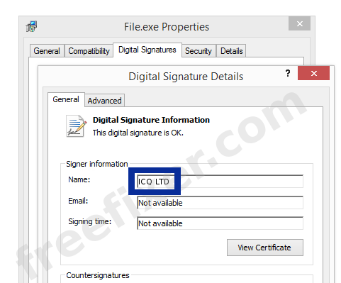 Screenshot of the ICQ LTD certificate